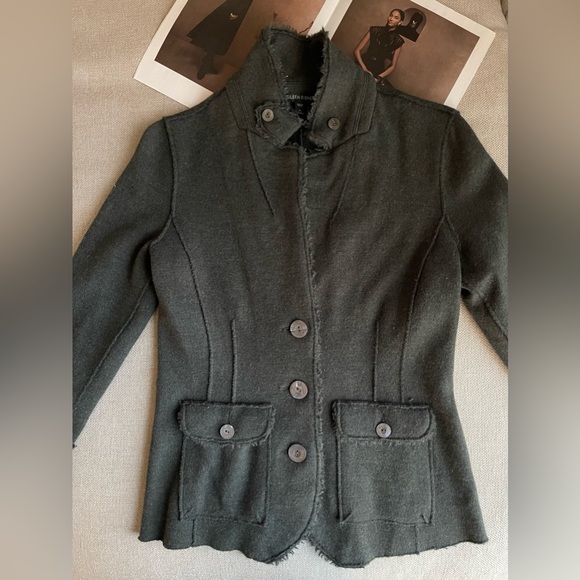 Eileen Fisher Felted Merino Double Knit Blazer/Jacket In Olive Army Green Size S - Picture 4 of 11